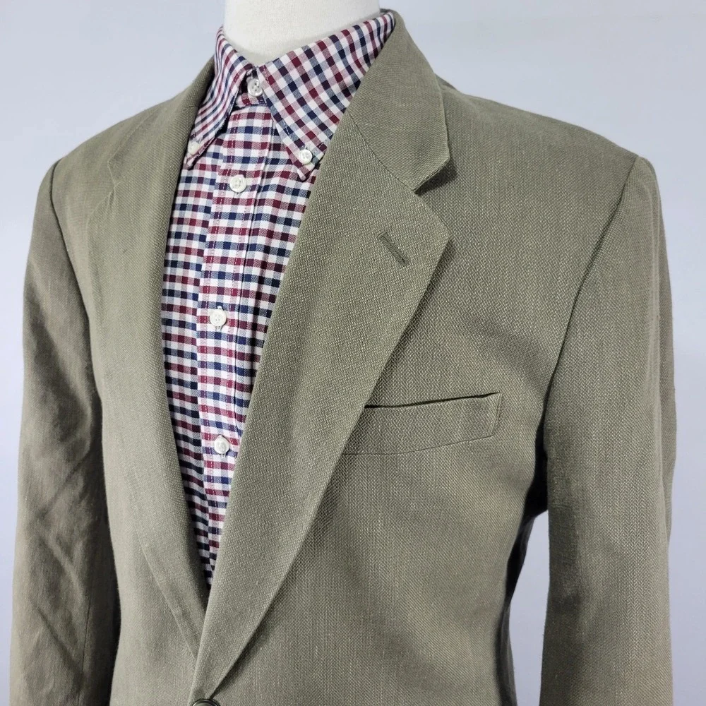 Claiborne Men's Sport Coat Blazer Two Button Green‎ Cotton Linen Blend 40R